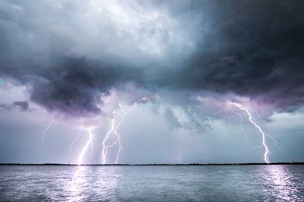 Lightning over a lake